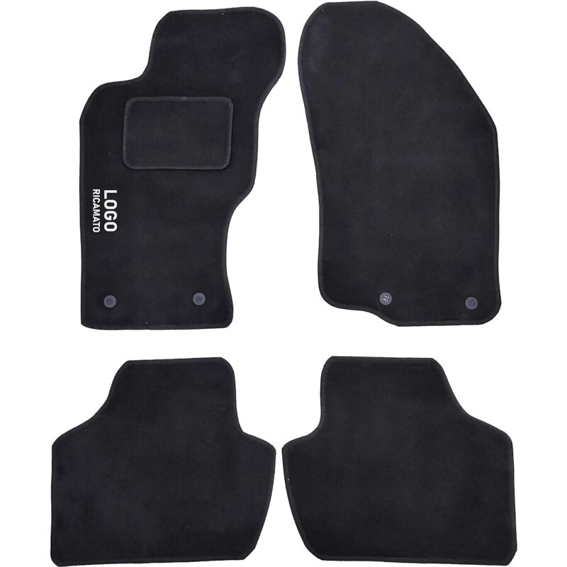foto del prodotto lupexshop lupex shop tappetini auto compatibili per 147 con 4 clip di fissaggio, in moquette nera, anteriori e posteriori
