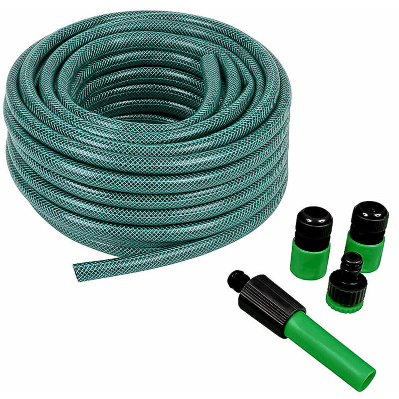 foto del prodotto lupexshop lupex shop tubo giardino irrigazione, annaffia giardino, piante, con pompa e 4 accessori attacco rapido, in pvc, lunghezza 10 metri