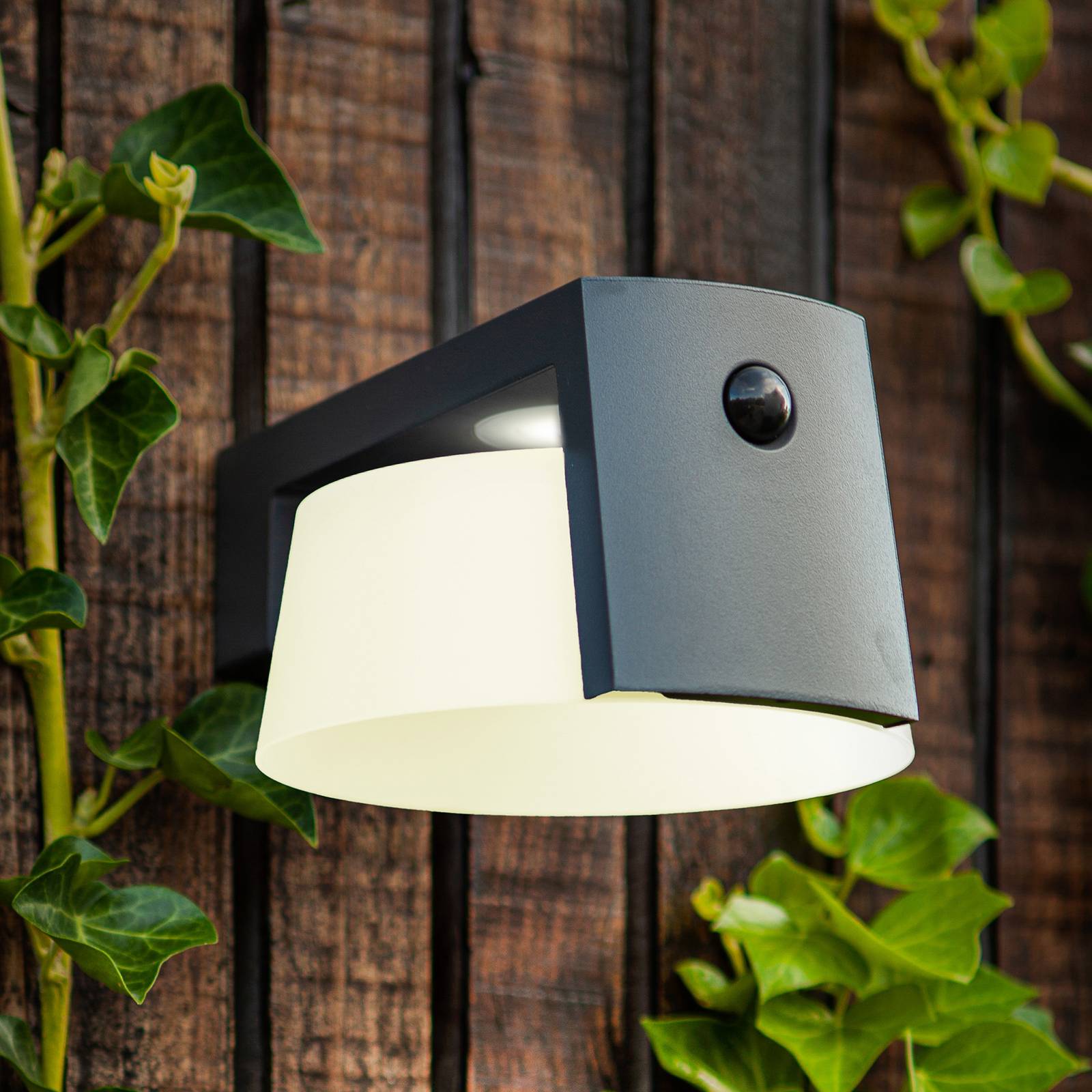 foto del prodotto lutec applique a led solare moon, antracite, sensore di movimento, ip44