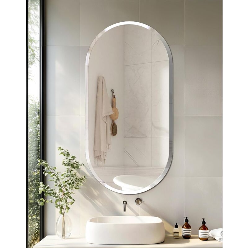 foto del prodotto luvodi 100x50cm specchio da bagno decorativo ingresso da parete ovale moderno argento vetro