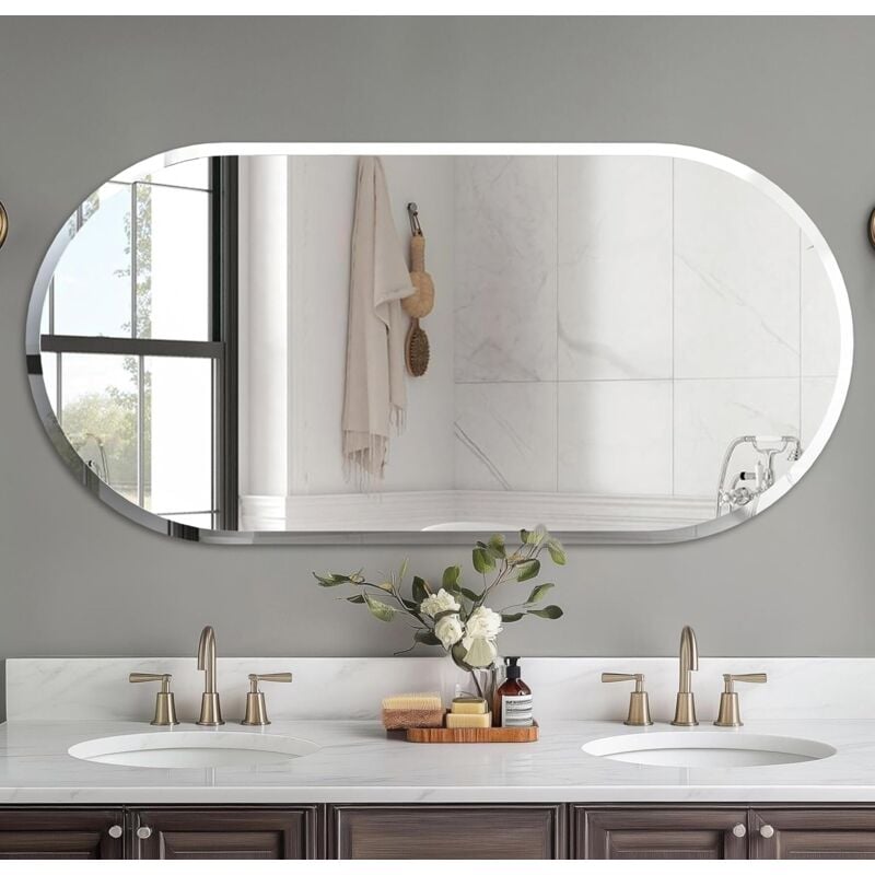 foto del prodotto luvodi 120x60cm specchio da bagno decorativo ingresso da parete ovale moderno argento vetro