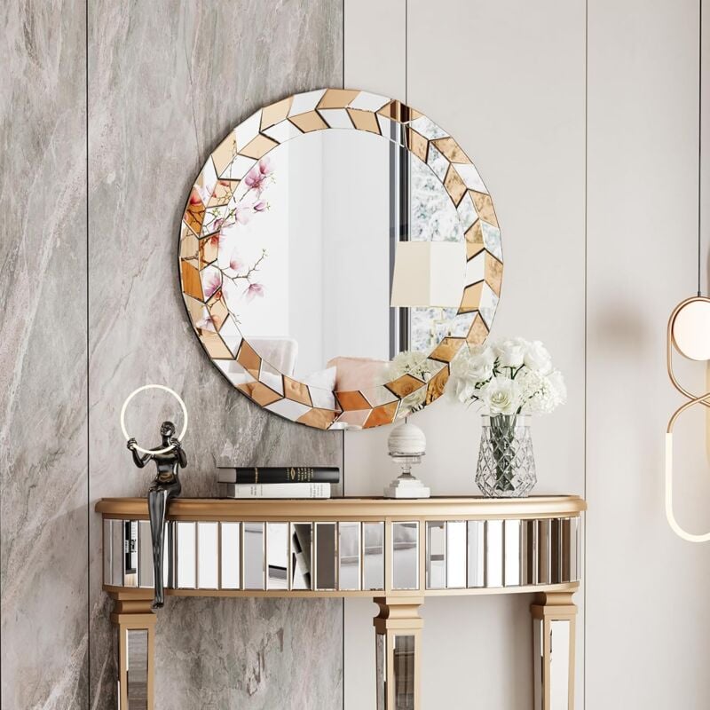 foto del prodotto luvodi 60cm specchio da parete tondo decorativo specchio da parete camera da letto moderno specchio ingresso decorativo bagno soggiorno cornice