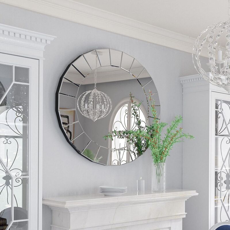 foto del prodotto luvodi 80cm rotondo specchio decorativo da parete moderno specchio argento soggiorno specchio con cornice in vetro hd camera arredo casa ingresso