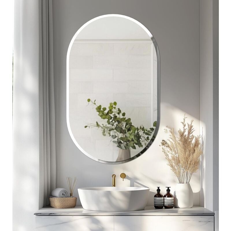 foto del prodotto luvodi 80x50cm specchio da bagno decorativo ingresso da parete ovale moderno argento vetro