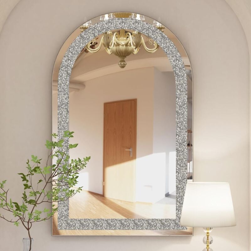 foto del prodotto luvodi arco specchio decorativo da parete cristallo argento art specchio da camera specchio da bagno decorazioni muro con cornice 90x60cm