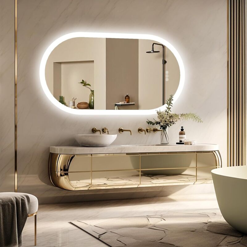 foto del prodotto luvodi specchio bagno led 120x60cm retroilluminato luce ovale, dimmerabile luce, antiappannamento, interruttore touch, memoria
