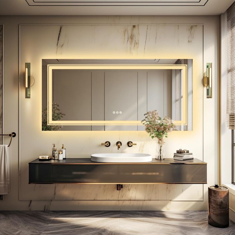 foto del prodotto luvodi specchio da bagno con led luce retroilluminato frontale specchio smart rettangolare 180x90cm