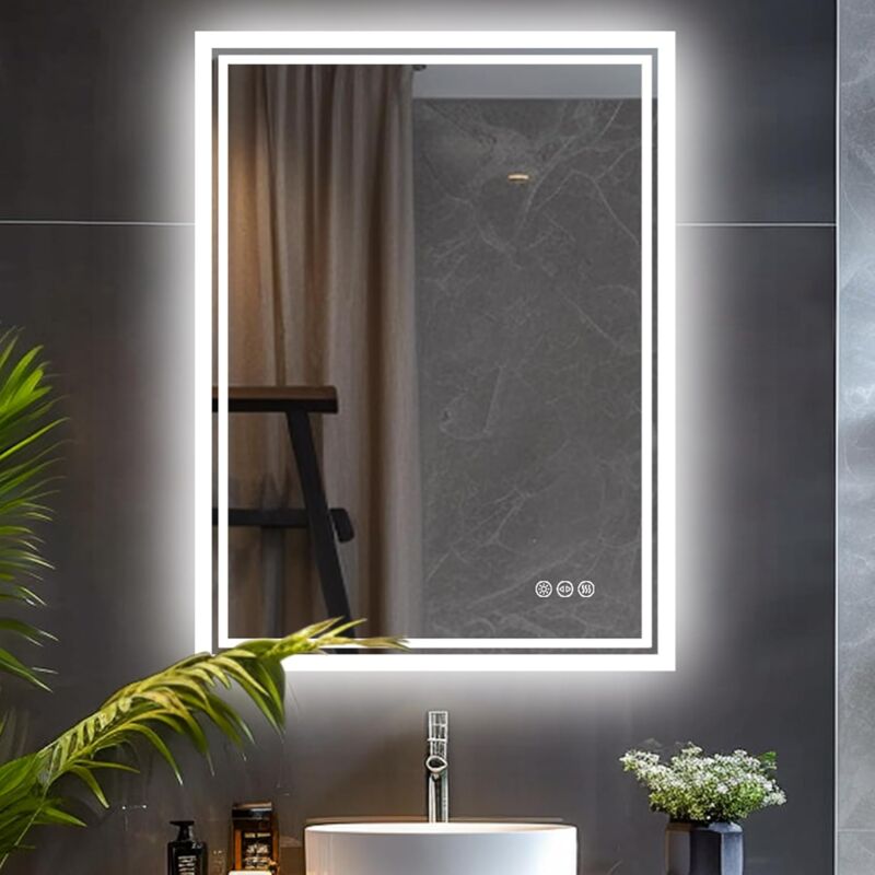 foto del prodotto luvodi specchio da bagno con led luce retroilluminato rettangolare 70x90cm specchio smart