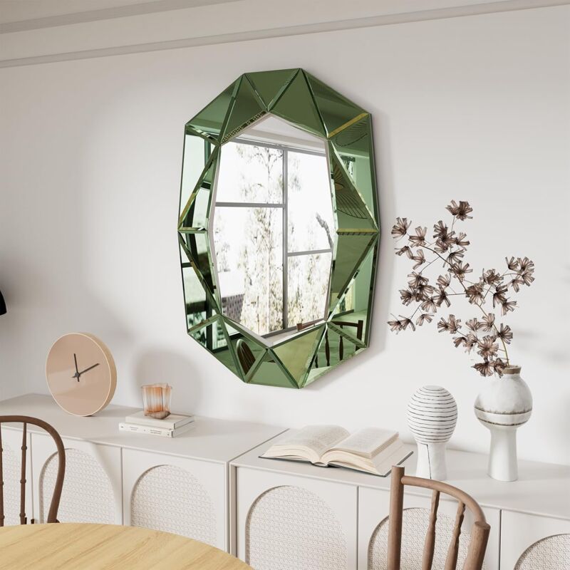 foto del prodotto luvodi specchio decorativo da parete grande art 3d di lusso hd vetro a specchio elegante per ingresso casa hotel bagno 100x72cm verde
