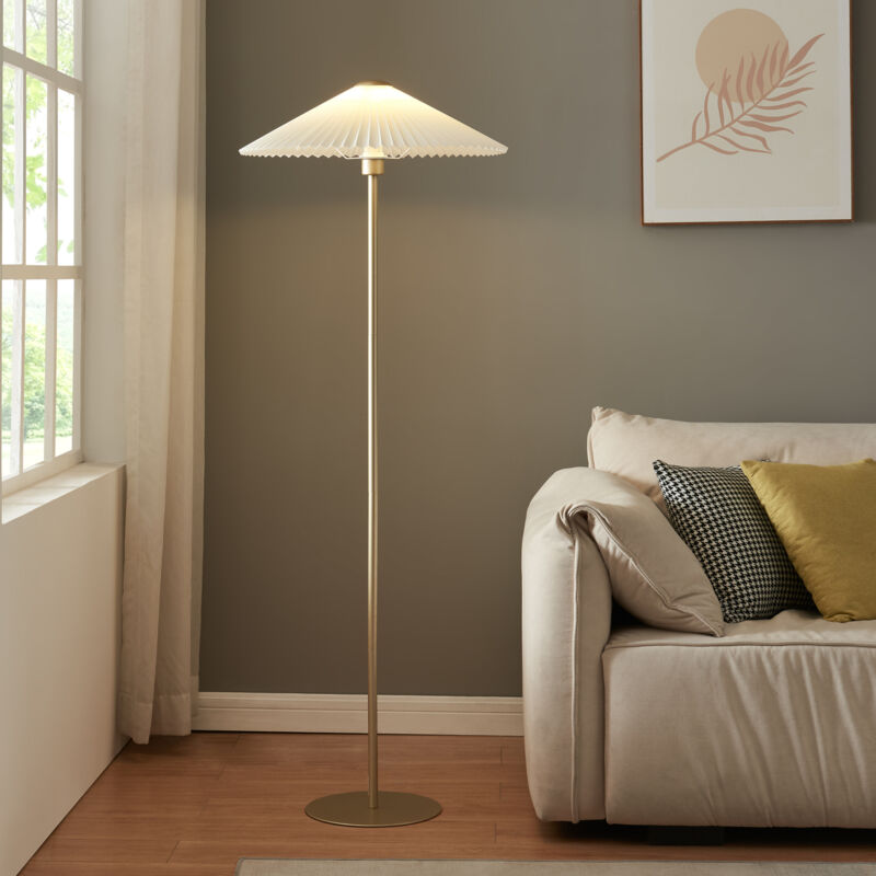 immagine 0 del prodotto lux.pro lampada da terra appledore con stelo dorato e paralume a cono piatto pieghettato bianco