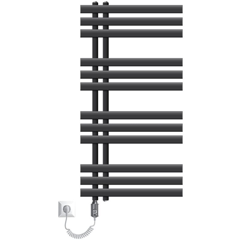 foto del prodotto luxebath ecd germany iron em radiatore da bagno elettrico 500 x 1000 mm antracite con elemento riscaldante 300w cromo calorifero di design a