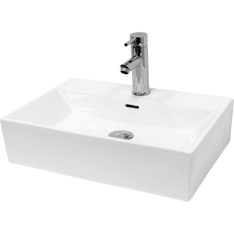 foto del prodotto luxebath ecd germany lavabo da appoggio con set di scarico 415 x 360 x 130 mm ceramica bianca rettangolare lavandino con troppopieno con fori di