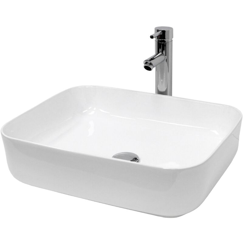 foto del prodotto luxebath ecd germany lavabo da appoggio con set di scarico 505 x 395 x 135 mm ceramica bianca rettangolare lavandino senza troppopieno con fori di
