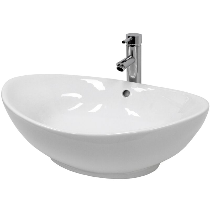 foto del prodotto luxebath ecd germany lavabo da appoggio con set di scarico 590 x 390 x 200 mm ceramica bianca ovale lavandino con troppopieno con fori di
