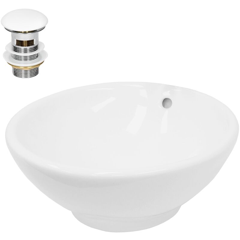foto del prodotto luxebath ecd germany lavabo da appoggio in ceramica bianco 420 x 170 mm con set di scarico in ceramica e acciaio inox per lavandino senza