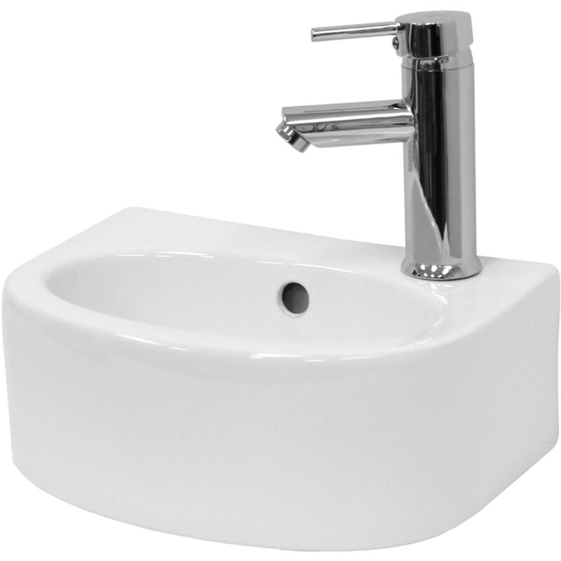 foto del prodotto luxebath ecd germany lavabo da appoggio in ceramica bianco lucido con piletta senza troppopieno ca. 335 x 255 x 130 design moderno tondo ovale