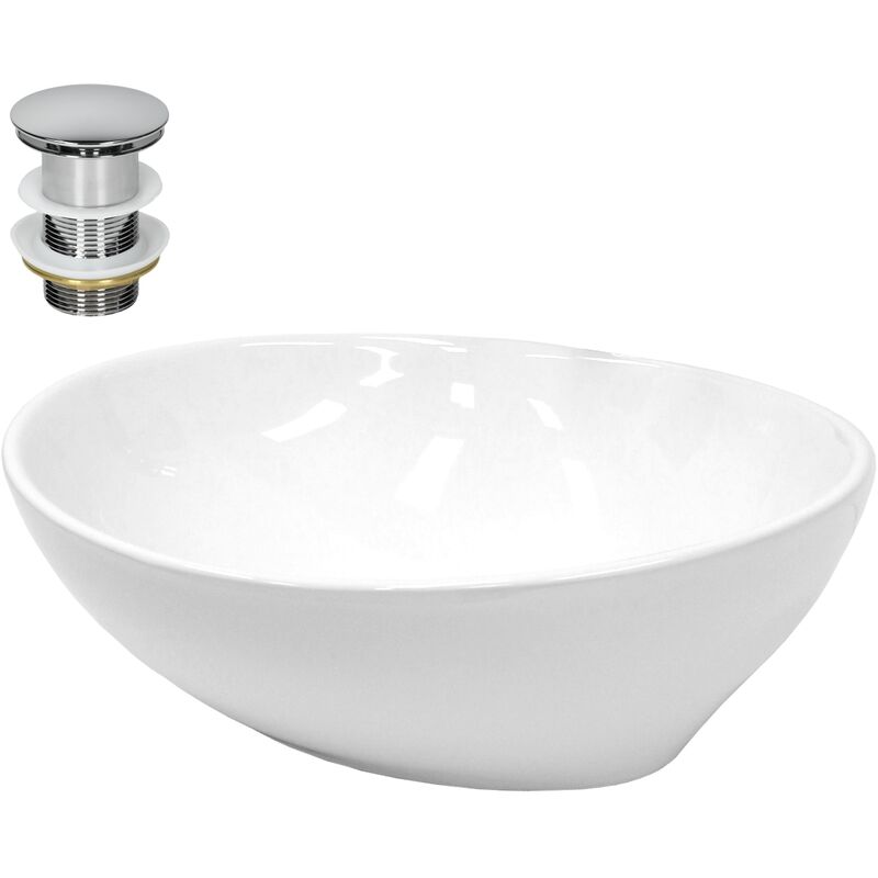 foto del prodotto luxebath ecd germany lavabo da appoggio in ceramica bianco lucido ovale con piletta senza troppopieno ca. 410 x 330 x 142 mm design moderno