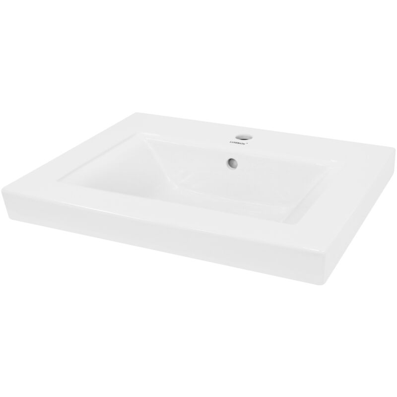 foto del prodotto luxebath ecd germany lavabo da appoggio in ceramica bianco lucido rettangolare 605x465x160 mm design moderno lusso lavello lavandino lavamano