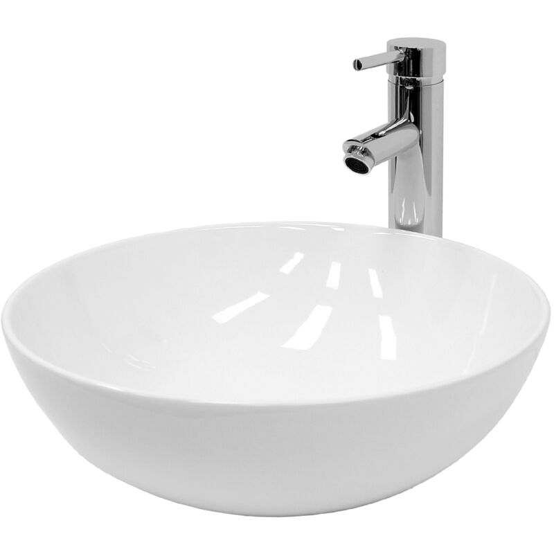 foto del prodotto luxebath ecd germany lavabo da appoggio in ceramica bianco lucido rotondo con piletta senza troppopieno 400 x 147 mm design moderno ovale