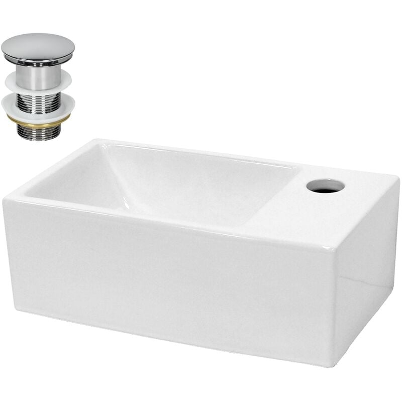 foto del prodotto luxebath ecd germany lavabo da appoggio in ceramica bianco rettangolare 350x205x125 mm design moderno lavandino moderno lavello lavamano con set di