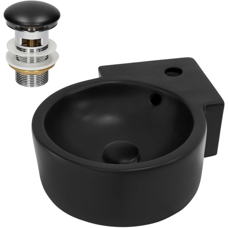 foto del prodotto luxebath ecd germany lavabo da appoggio in ceramica nero opaco rotondo 45 x 36 x 13cm lavandino con attacco a parete angolare incl. piletta di