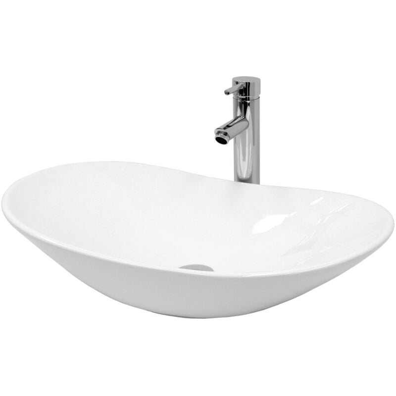 foto del prodotto luxebath ecd germany lavabo da appoggio incl. set scarico senza troppopieno 640x365x130 mm in ceramica rotondo finitura colore bianco lucido