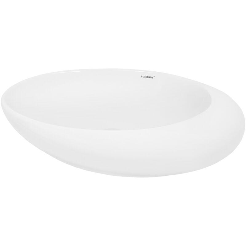 foto del prodotto luxebath ecd germany lavabo da appoggio lavandino lavello bagno 585 x 375 x 145 mm in ceramica ovale finitura bianco lucido lavamano