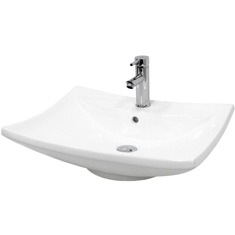 foto del prodotto luxebath ecd germany lavabo da appoggio o da montare a parete con piletta set di scarico 605 x 460 x 165 mm ceramica bianca rettangolare lavandino