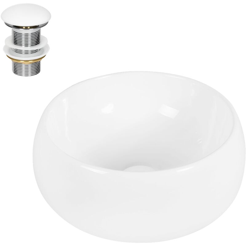 foto del prodotto luxebath ecd germany lavabo per bagno d appoggio 400 x 350 mm in ceramica bianca incl. piletta set di scarico 1 1 4 per lavandini senza