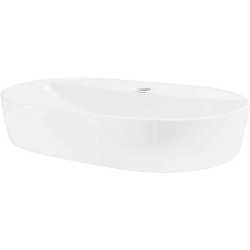 foto del prodotto luxebath ml design lavabo d appoggio in ceramica bianco lucido ovale 600 x 400 x 120 mm lavandino design moderno minimalista lavello lavamani