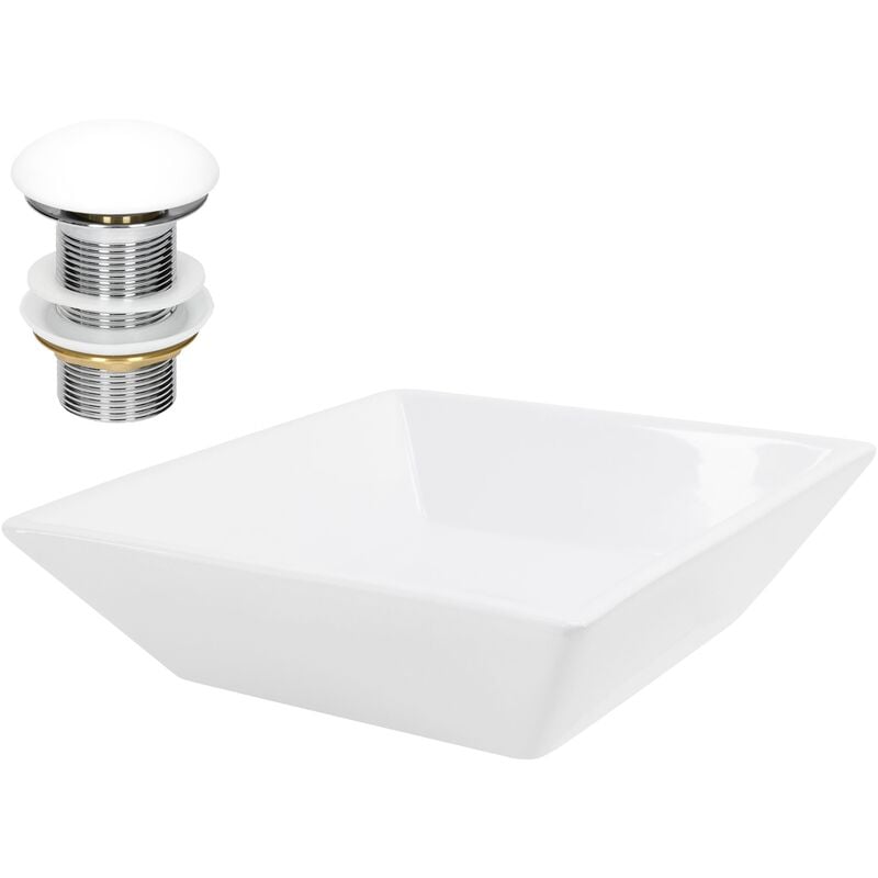 foto del prodotto luxebath ml design lavabo d appoggio in ceramica bianco lucido quadrato 410x410x120 mm lavandino design moderno minimalista lavello lavamani