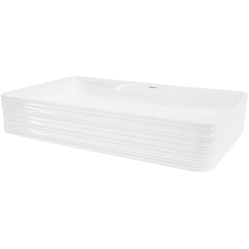 foto del prodotto luxebath ml design lavabo d appoggio in ceramica bianco lucido rettangolare 680 x 380 x 120 mm lavandino design moderno minimalista lavello