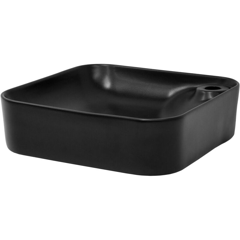 foto del prodotto luxebath ml design lavabo d appoggio in ceramica nero finitura opaca 430 x 430 x 120 mm lavandino moderno con angoli arrotondati con foro di
