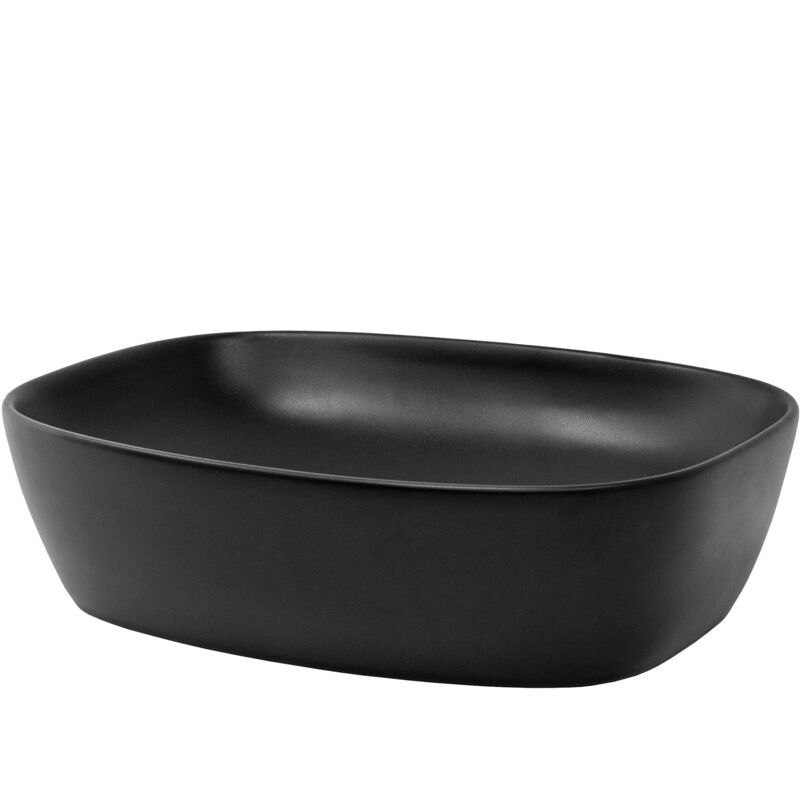 foto del prodotto luxebath ml design lavabo d appoggio in ceramica nero finitura opaca 505 x 385 x 140 mm lavandino ovale moderno senza troppopieno con foro di