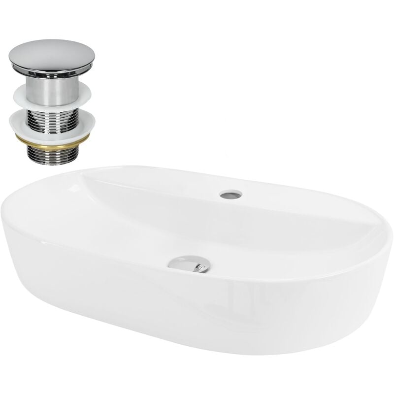 foto del prodotto luxebath ml design lavabo d appoggio in ceramica ovale bianco 600 x 400 x 120 mm lavandino design moderno minimalista lavello lavamani sanitari