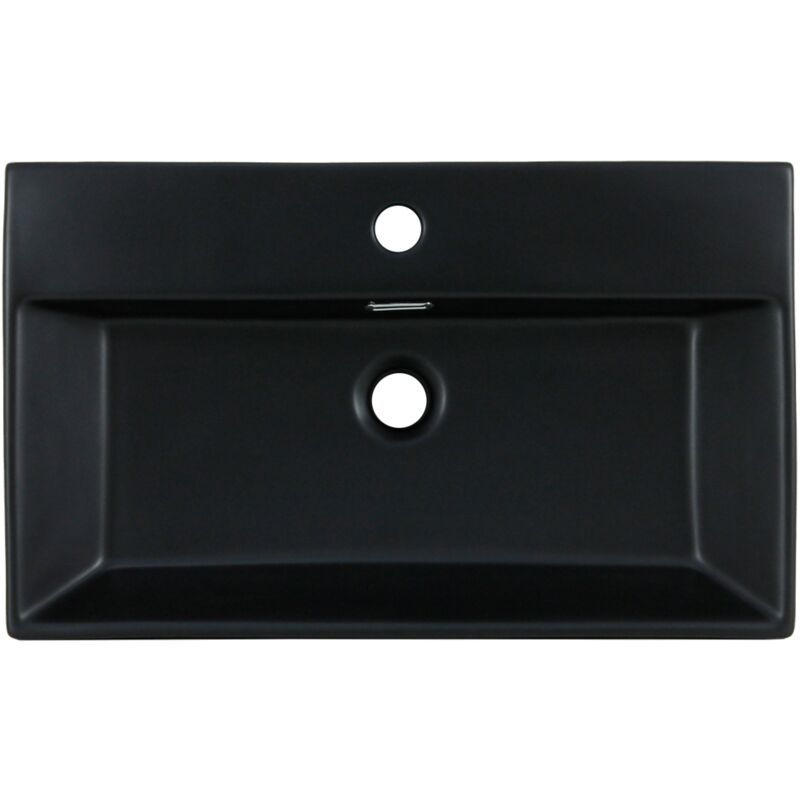 foto del prodotto luxebath ml design lavabo da appoggio 600x365x130mm con set di scarico in ceramica nero opaco valvola drenaggio lavello con troppopieno sanitari da