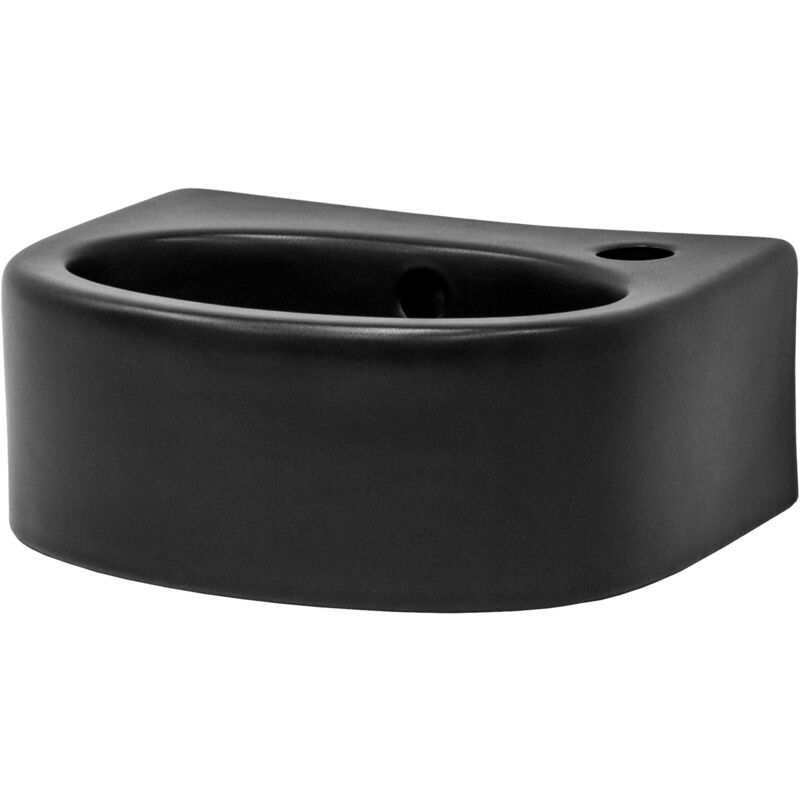 foto del prodotto luxebath ml design lavabo da appoggio in ceramica nero opaco 33,5 x 25,5 x 13 cm lavandino moderno lavamano con foro di scarico e troppopieno