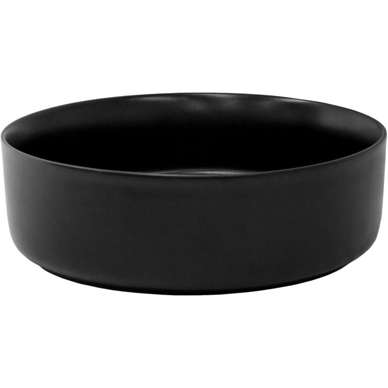 foto del prodotto luxebath ml design lavabo da appoggio in ceramica nero opaco 360 x 120 mm lavandino rotondo moderno lavamano con foro di scarico sanitari lavello