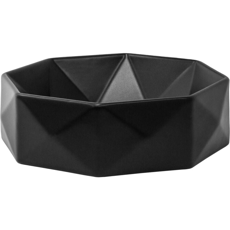 foto del prodotto luxebath ml design lavabo da appoggio in ceramica nero opaco 42 x 13,5 cm lavandino rotondo diamante moderno lavamano con foro di scarico