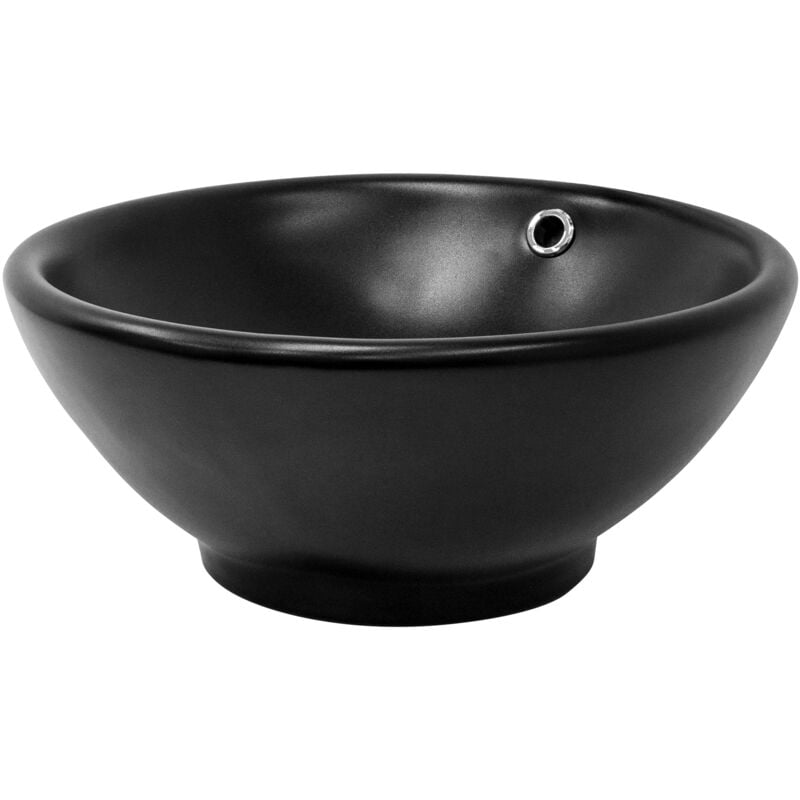 foto del prodotto luxebath ml design lavabo da appoggio in ceramica nero opaco 42 x 17 cm lavandino rotondo moderno lavamano con foro di scarico e troppopieno