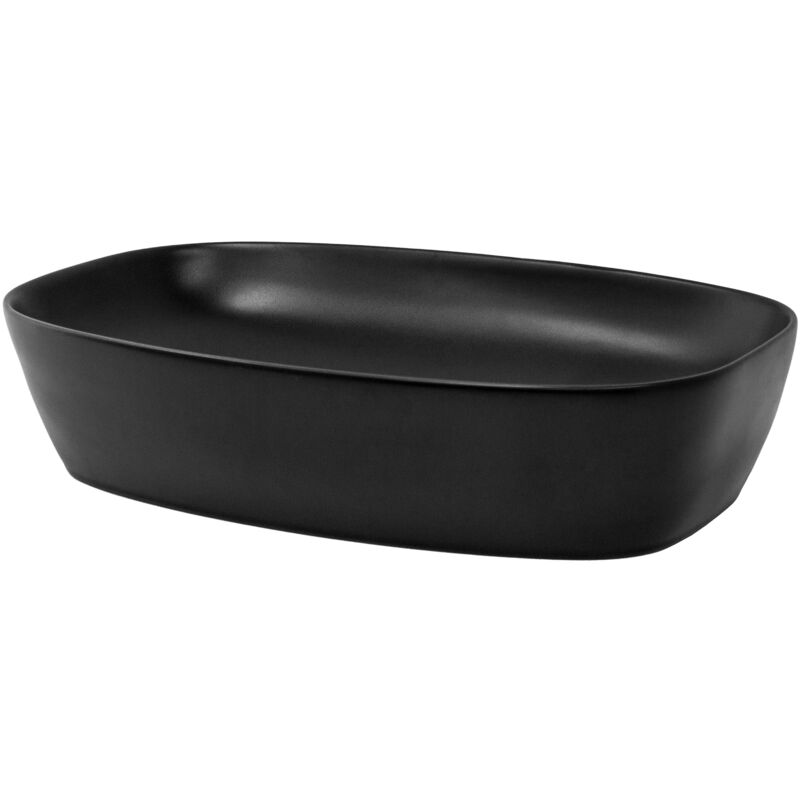 foto del prodotto luxebath ml design lavabo da appoggio in ceramica nero opaco 605 x 385 x 140 mm lavandino ovale moderno con foro di scarico sanitari lavello