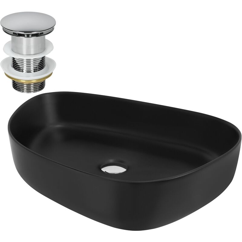 foto del prodotto luxebath ml design lavabo da appoggio in ceramica nero opaco ovale 55 x 42 x 18 cm lavandino con set di scarico in ottone lavello lavamani piletta