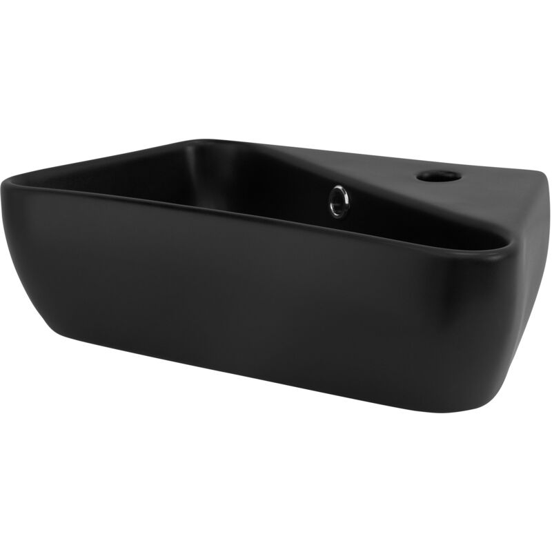 foto del prodotto luxebath ml design lavabo da appoggio in ceramica nero opaco rettangolare 45 x 27 x 13 cm lavandino con attacco a parete lavello lavamani sanitari