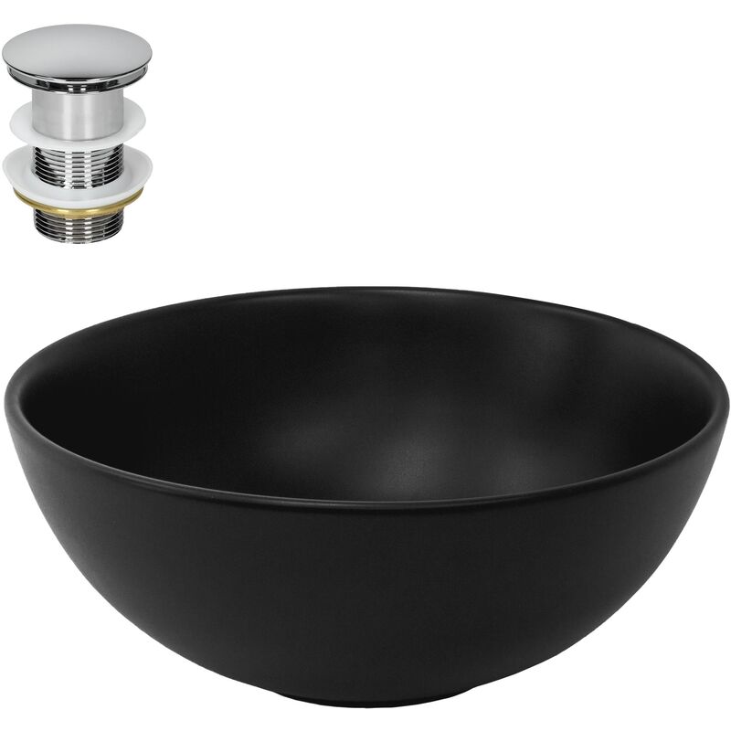 foto del prodotto luxebath ml design lavabo da appoggio nero opaco 32 x 13,5 cm con set di scarico in ottone cromato valvola drenaggio lavello sanitari da bagno