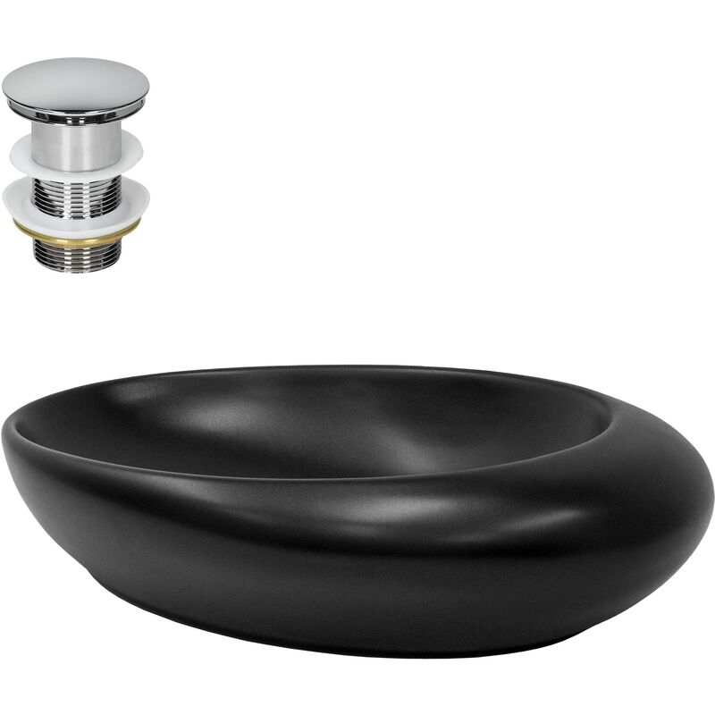foto del prodotto luxebath ml design lavabo da appoggio nero opaco 58,5 x 37,5 x 14,5 cm con set di scarico in ottone cromato valvola drenaggio lavello con
