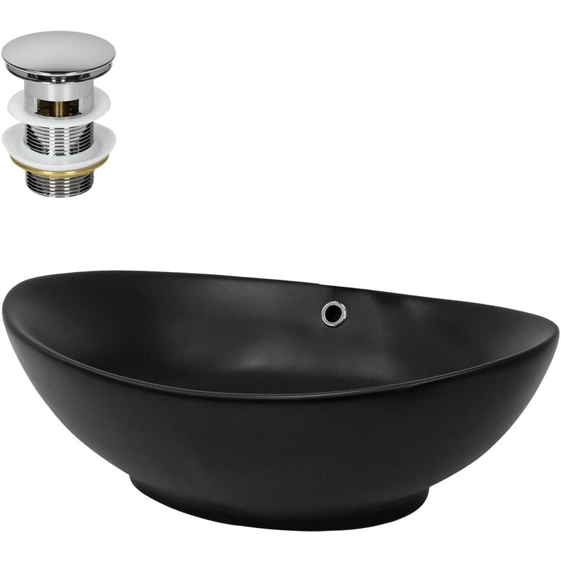 foto del prodotto luxebath ml design lavabo da appoggio nero opaco 59x38x19 cm con set di scarico in ottone cromato valvola drenaggio lavello con troppopieno