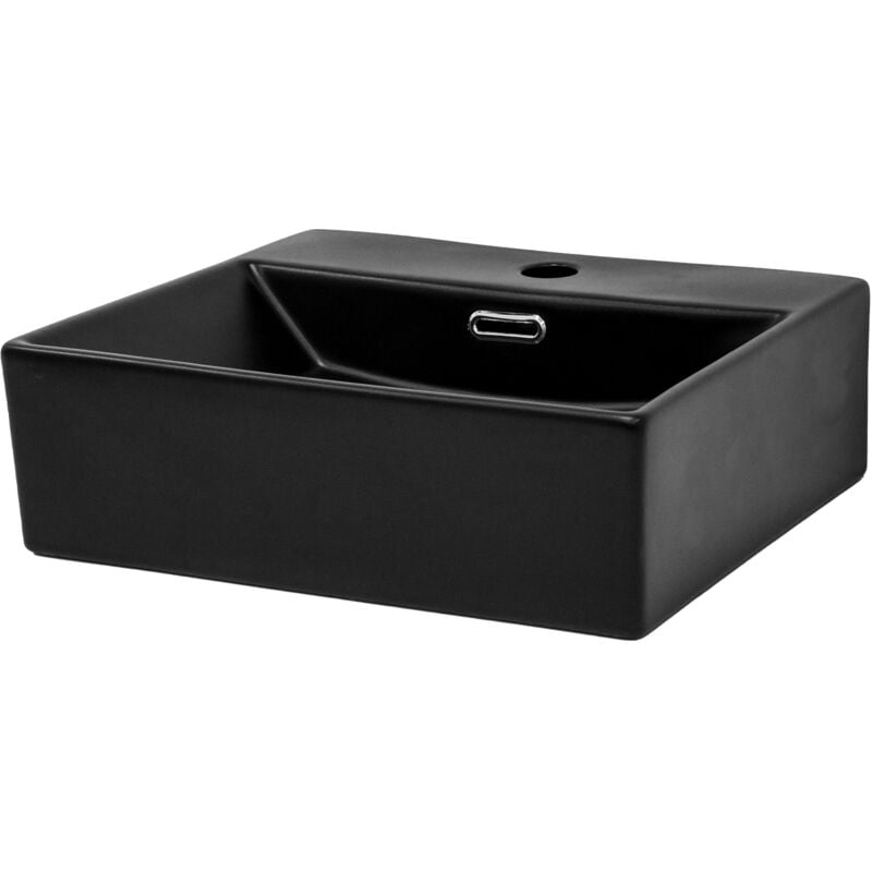 foto del prodotto luxebath ml design lavabo da appoggio o con montaggio a muro in ceramica nera 415 x 365 x 130 mm lavandino moderno con troppopieno e foro di