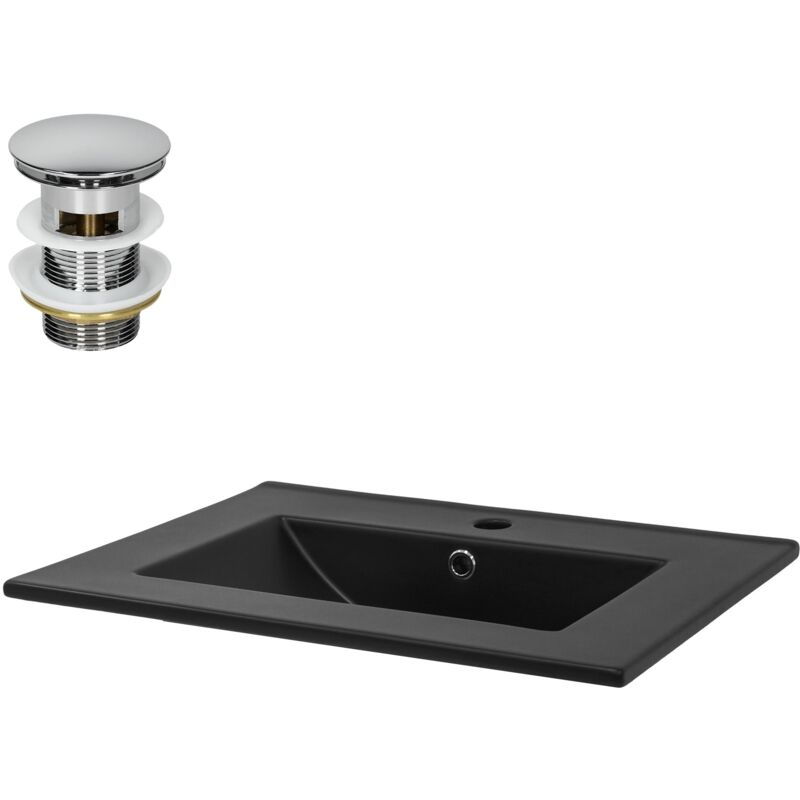 foto del prodotto luxebath ml design lavabo da incasso in ceramica 61,5 x 17,5 x 47 cm nero opaco incl. piletta di scarico per lavandino con troppopieno lavello per