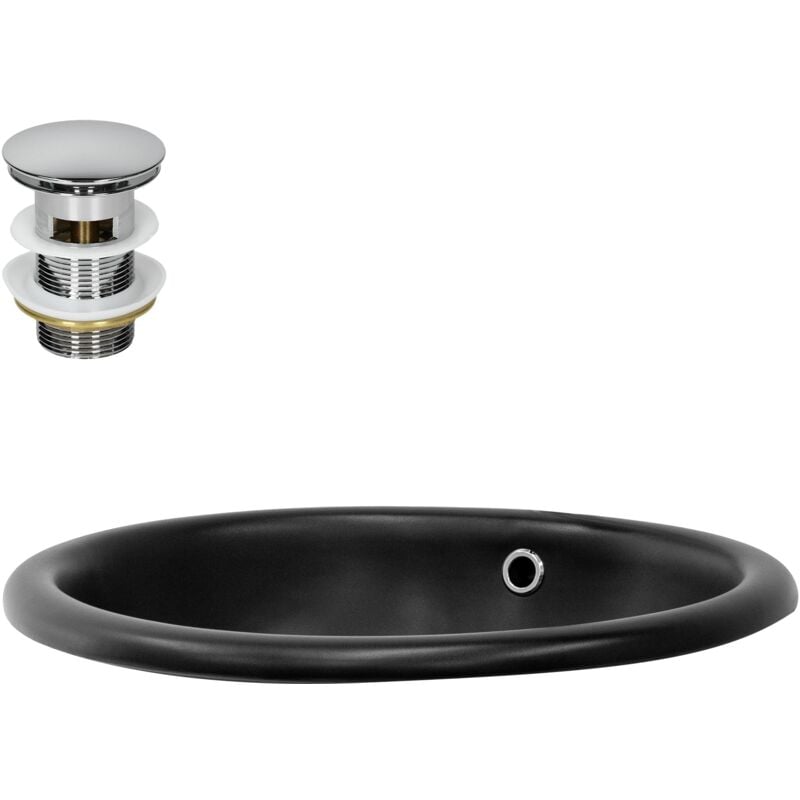 foto del prodotto luxebath ml design lavabo da incasso in ceramica nero opaco 49 x 40,5 cm ovale con set di scarico in ottone cromato valvola drenaggio lavello
