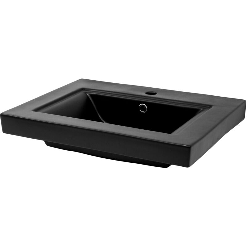 foto del prodotto luxebath ml design lavabo da incasso in ceramica nero opaco 610 x 365 x 155 mm lavandino quadrato moderno con foro di scarico e troppopieno